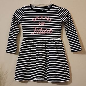 CARTER'S BLACK AND WHITE STRIPED "GIRLS ARE THE FUTURE" LONG-SLEEVE DRESS, SZ 4T